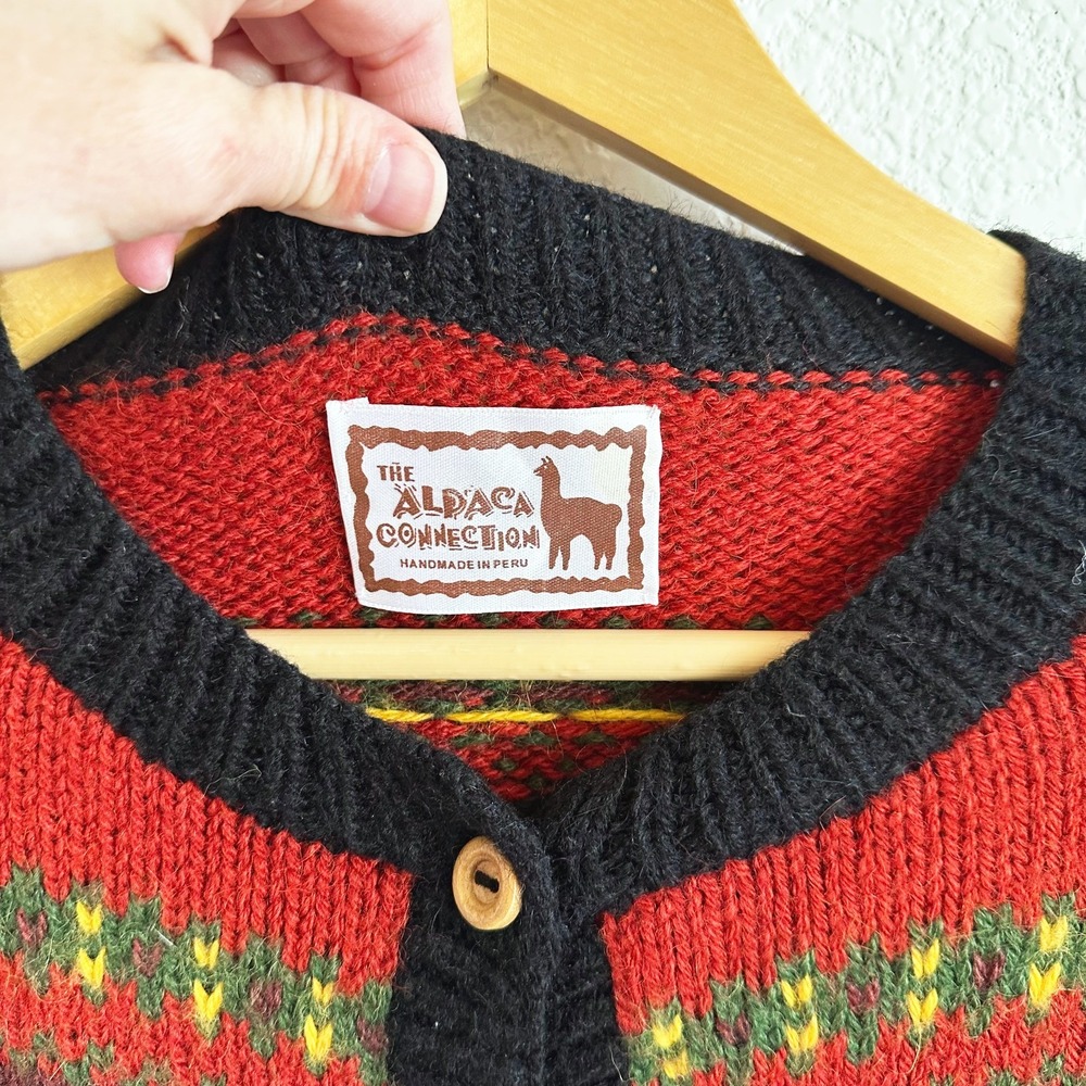 The Alpaca Connection Button Cardigan Large? Fair Isle Handmade Peru Alpaca Wool - Picture 4 of 11